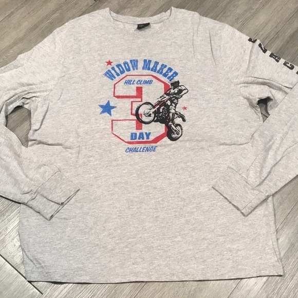 Lucky Brand “Widow Maker” Motor Cycle Gray Ling Sleeve Screen T-shirt size XL - Picture 3 of 8